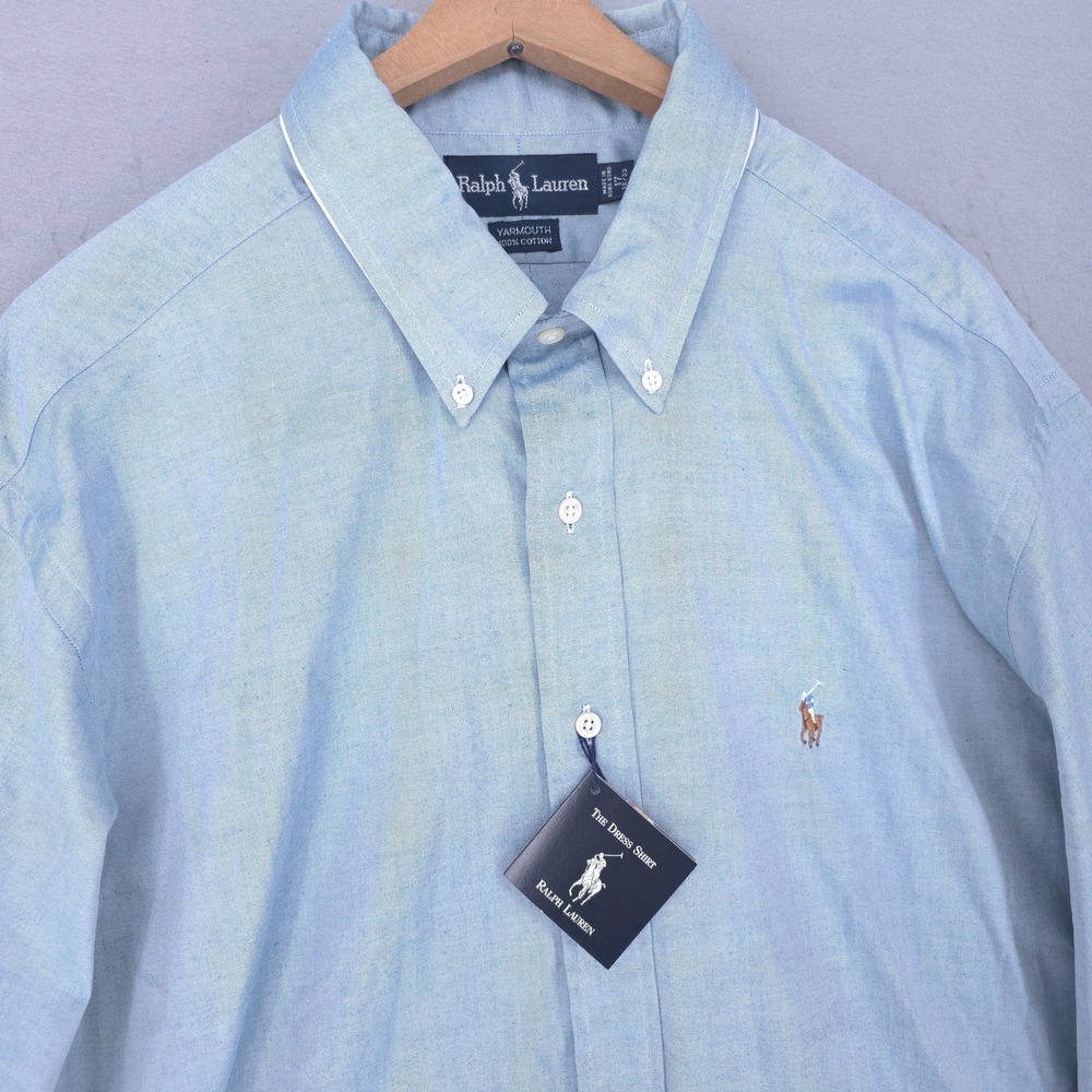 Ralph Lauren Shirt Mens XL Blue Solid Yarmouth 100% Cotton Button Down Oxford